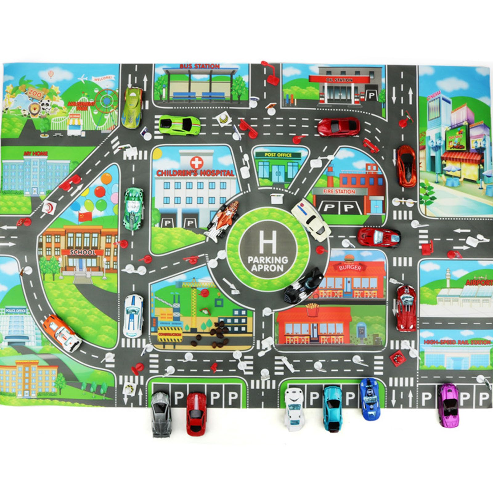 Amazon.co.jp: 道路 交通 車 マップ プレイシート ミニカー 知育